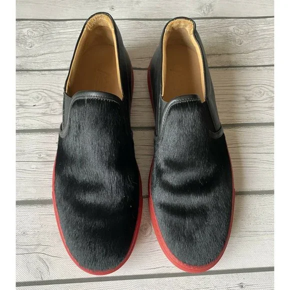 Ammann of Switzerland Mens Slip On Cowhide Loafers Black Red Shoes Sz 39 8.5